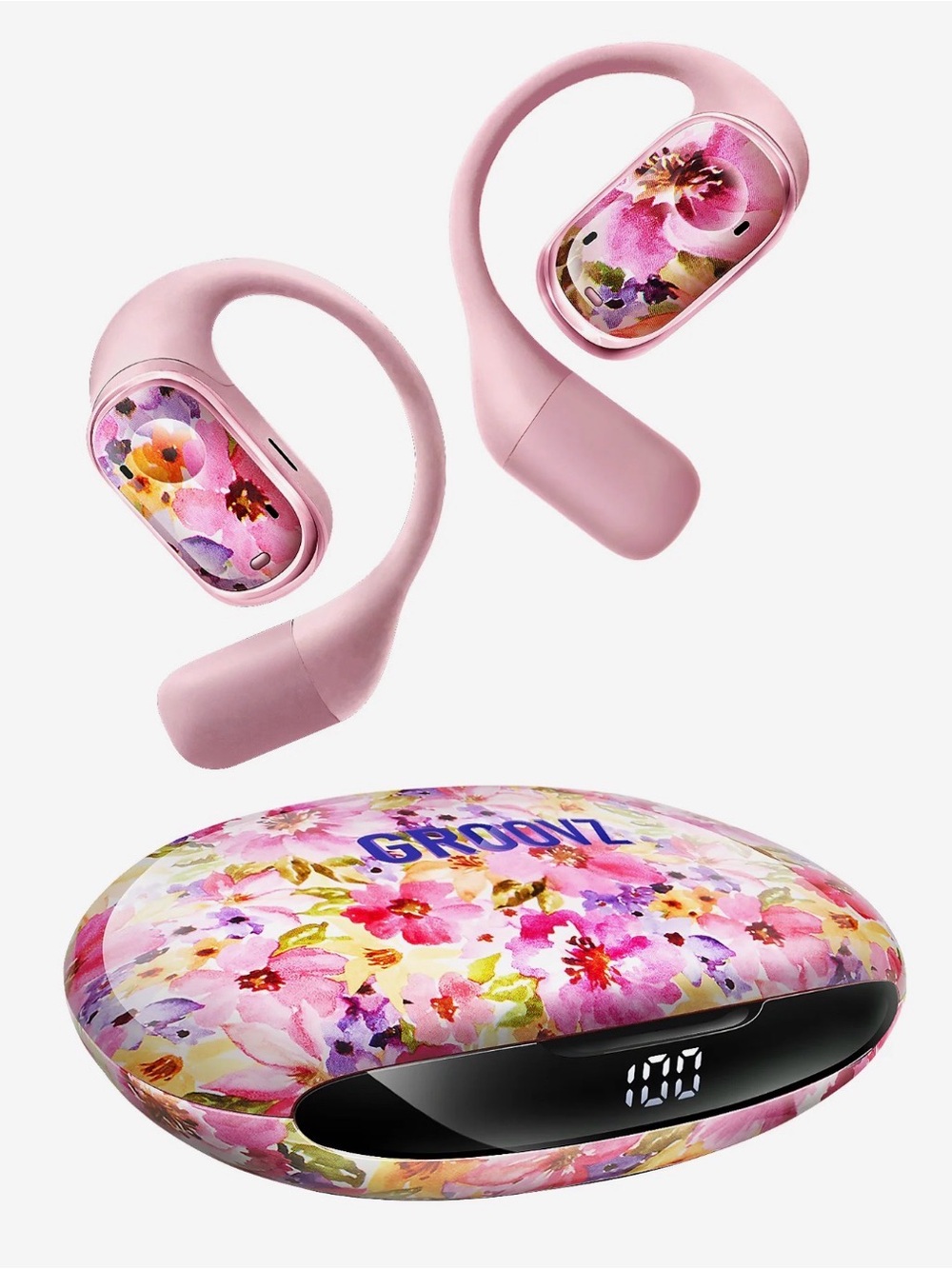 Pink Floral True Wireless Sports Earbuds with Charging Case NWOT